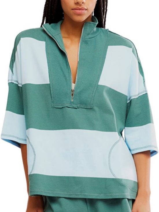 FP Movement by Free People Pants - FP Movement by Free People Green and Light Blue Striped rugby shirt